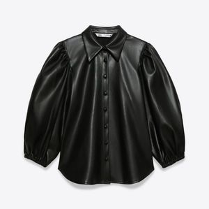 Zara Faux Leather Puff Sleeve Blouse Women’s Medium Statement Top